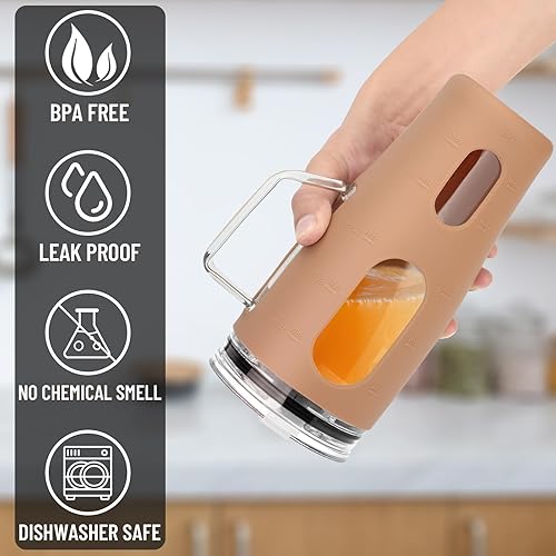 Miniatura 2 de Sursip Vaso de vidrio de 40 onzas con asa, botellas de agua de vidrio con tapa y popote, taza de café helado reutilizable con funda de silicona,