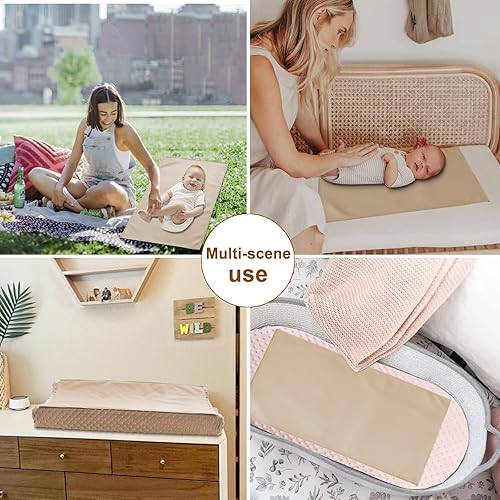 Miniatura 5 de Owlowla Cambiador de pañales para bebé, cambiador portátil, cambiador de viaje, para bebés y niños pequeños (beige y pinceladas)