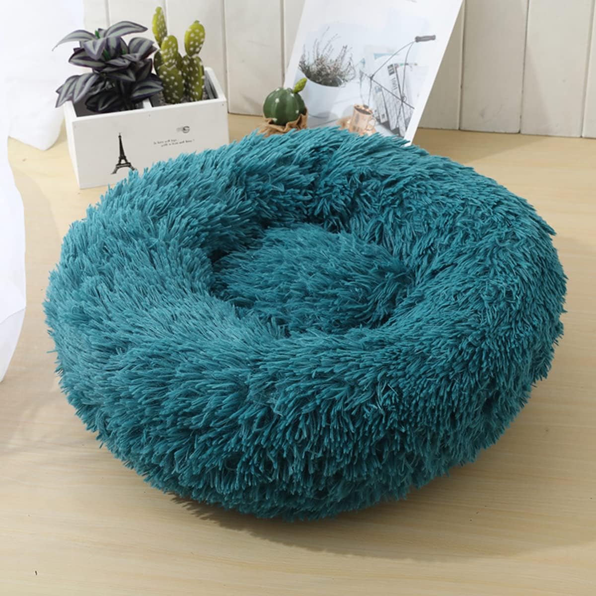 Dog Cat Bed, Donut Pet for Small Dogs, Fluffy Cozy Self-Warming Improved Sleep Pet Cushion Beds, Anti-Slip Machine Washable Light diameter24in (Colorful,Circle Diameter 20in/50cm)