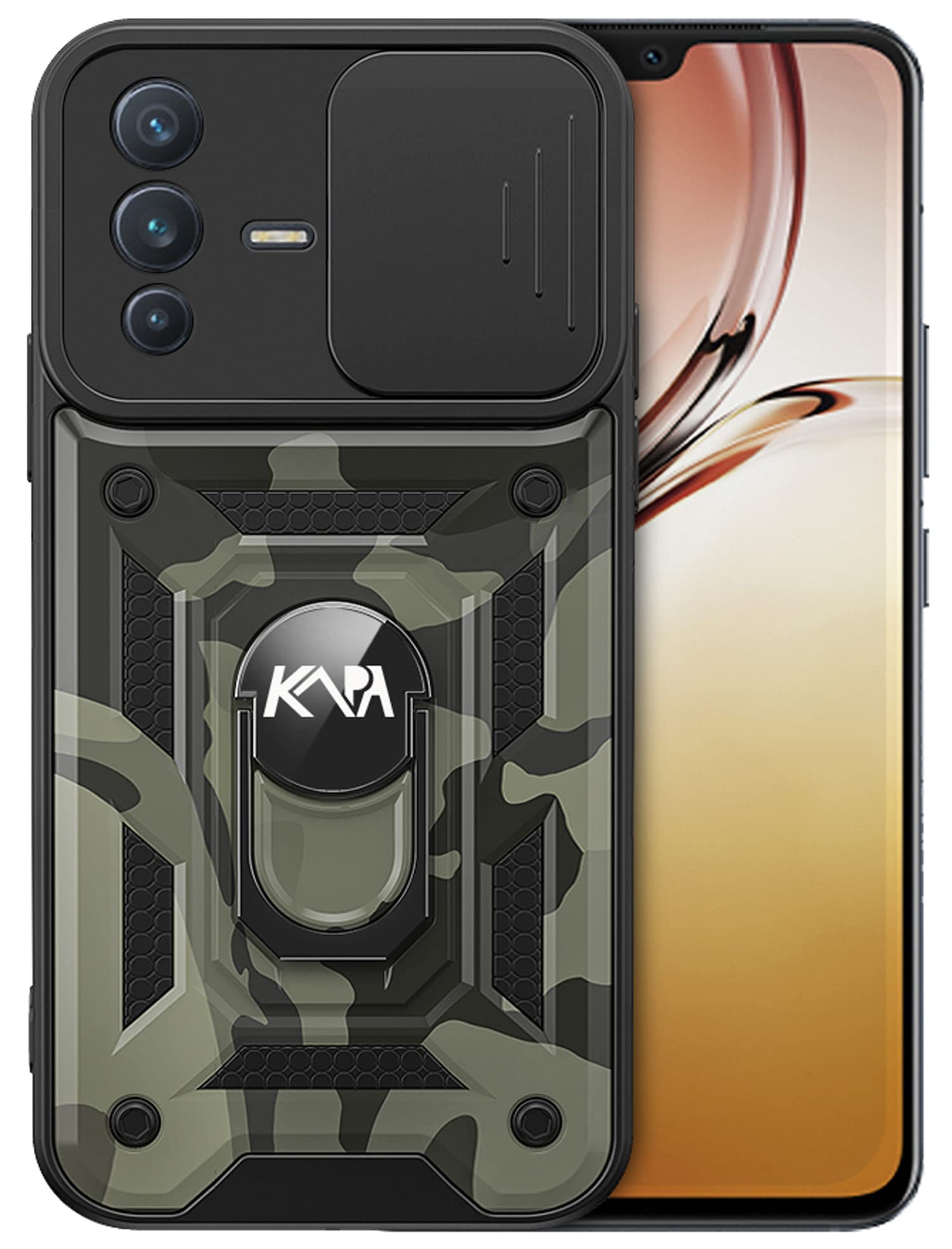 Kapa Tank Back Cover for Vivo V23, Inbuilt Ring + Slider Shockproof Lens Protection Case (Black) (B09Z696C39) Amazon Price History, Amazon Price Tracker