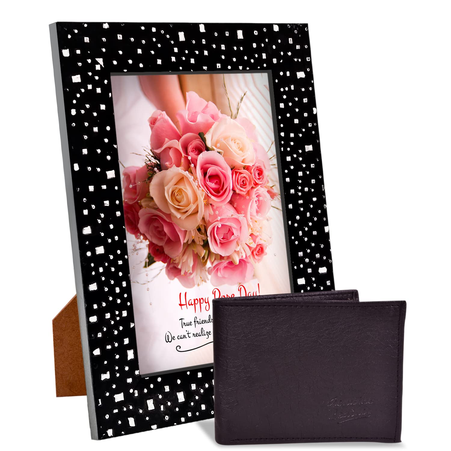 Happy Rose Day True Friendship Is Like A Rose We Can'T Realize It'S Beauty Until It'S Fades Quotation Photo Frame with Black Men's Wallet Combo Pack of 2 Gift for Him-picture-10