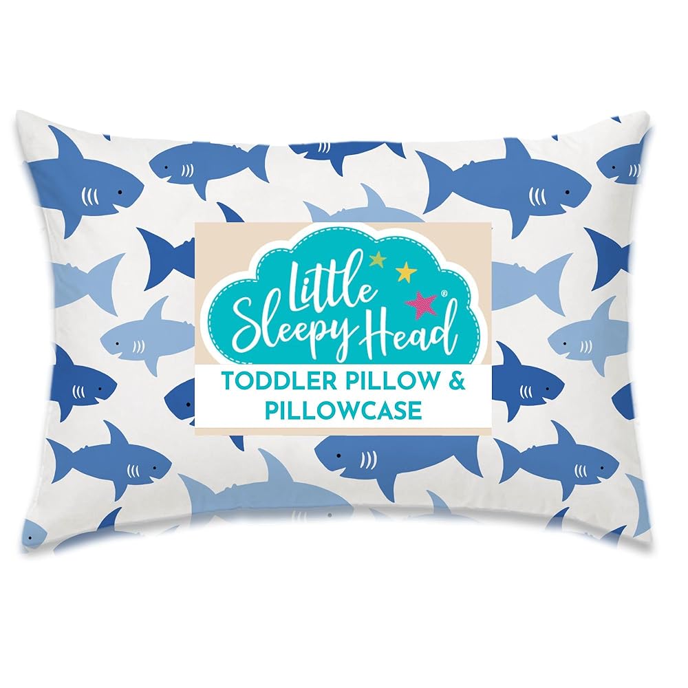 Little Sleepy Head Toddler Pillow with Pillowcase 13x18 - Kids Pillow for Sleeping - Better Neck Support Ergonomic Pillow and Toddler Pillowcase - Best Pillows for Kidss (Fintastic Friends)