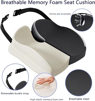 Seat Cushions for Office Chairs Wheelchair Cushion for Long Sitting Back Pain,Memory Foam Seat Car Computer Desk Chair Cushion,Coccyx Cushion for Tailbone Pain Relief Cushion Office Chair Black