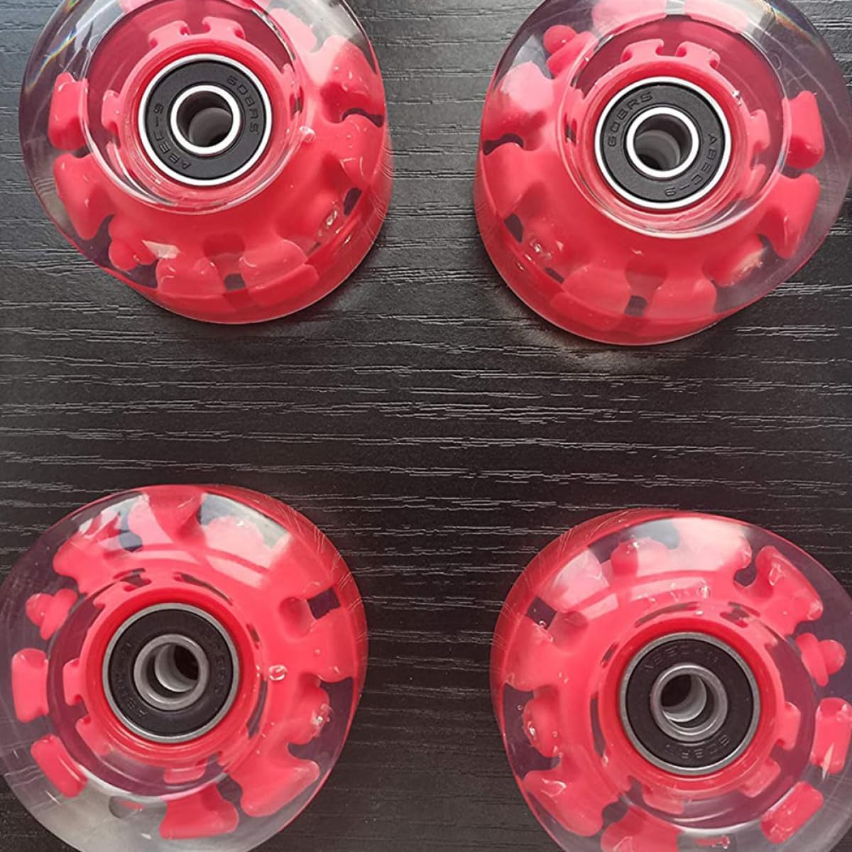 Light up Roller Skate Wheels Double Row Pu Replacement with Bearings and Wrench, Red LED Glow Skating Wheels Set of 8 for Outdoor and Indoor Roller Skates