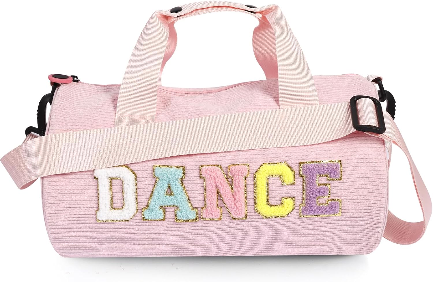 Dance Ballet Bag for Girls Sport Gym Duffle Bags Overnight Travel Bags Fun Dance Corduroy Chenille Letter Bag for Dancers (Pink)
