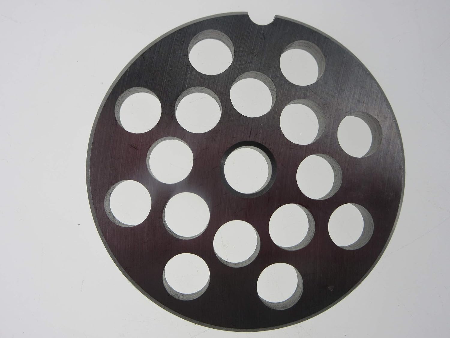 Two #12 meat grinder plates. 3/8" and 3/4" holes for sausage and chili meat 2 3/4" Diameter