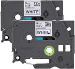 Brother Genuine TZe-2212PK Black on White Laminated Tape 2-Pack for Select P-Touch Label Makers, 9 mm Wide x 8 m Long
