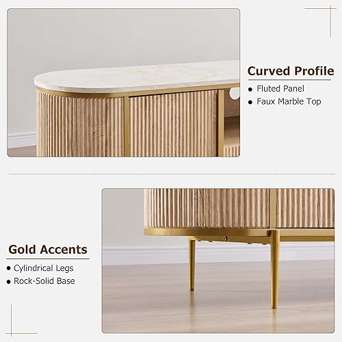 Miniatura 5 de OKD - Soporte de TV 70 pulgadas, moderno centro de entretenimiento, televisores hasta 80 pulgadas, consola de TV, tapa de mármol sintético, perfil