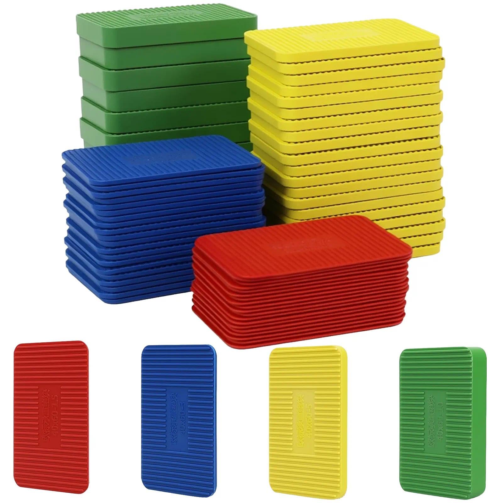 70 Pcs Cales en Plastique Set, 40×60mm Plastic Shim Kit (10/5/3/1.5mm Thick), Cale Plastique de Réglage for Window Door Installation & Furniture Leveling