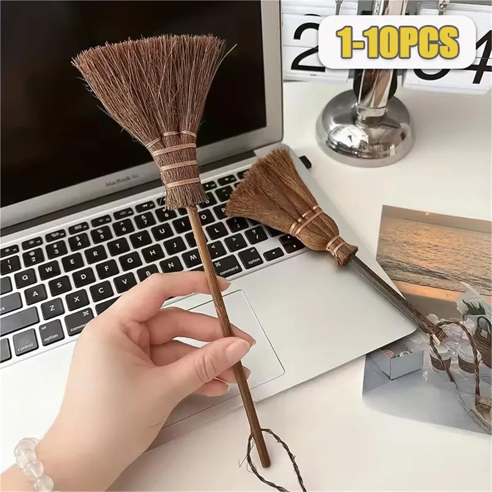 Escoba de Palma Mini escobas de Pelo Suave for Barrer Suelos Madera, Cepillo Teclado Trenzado Paja, 1-10 Uds