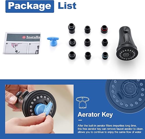 Miniatura 6 de Reemplazo de cabezal rociador de grifo de cocina, cabezal rociador extraíble con 9 adaptadores, cabezal de grifo de fregadero de cocina de 3