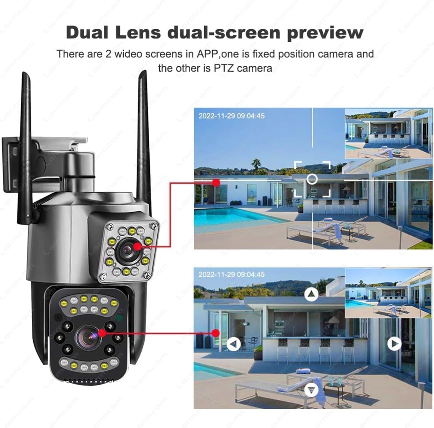 DDLC V380 Pro 1080P WiFi Dual-Lens/Dual-Screen 6MP HD Wireless Security Camera with 360° PTZ, Color Night Vision & IP66 Waterproof Design Two Way Audio Communication (Dual Lens PTZ Camera)