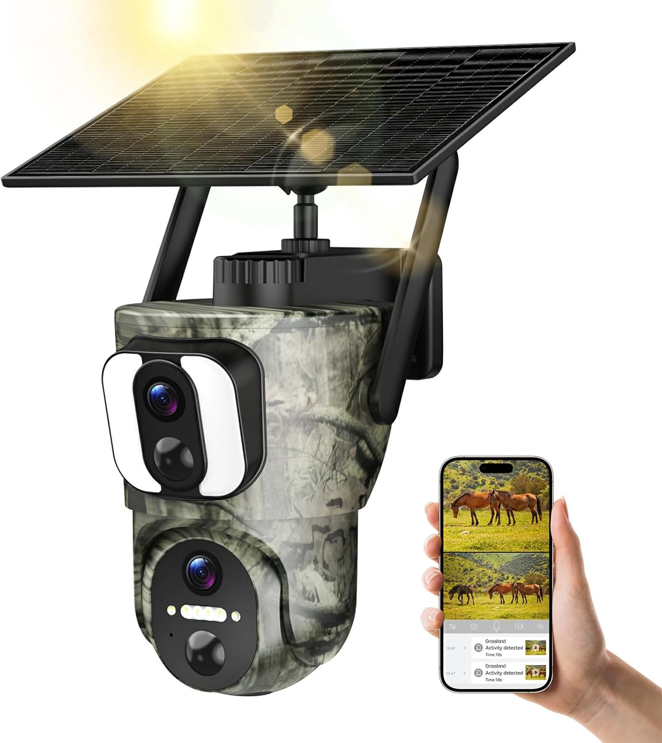 4G LTE Cellular Camera, 2K 360° Solar Camera Outdoor with Dual Lens, Built-in SIM Card, Full Color Night Vision, IP65 Waterproof, Remote Access, No WiFi Needed