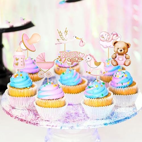 Miniatura 9 de Cyodoos 36 piezas de decoración de oso para cupcakes con purpurina, oso con purpurina, decoración de pastel de primer cumpleaños, baby shower,