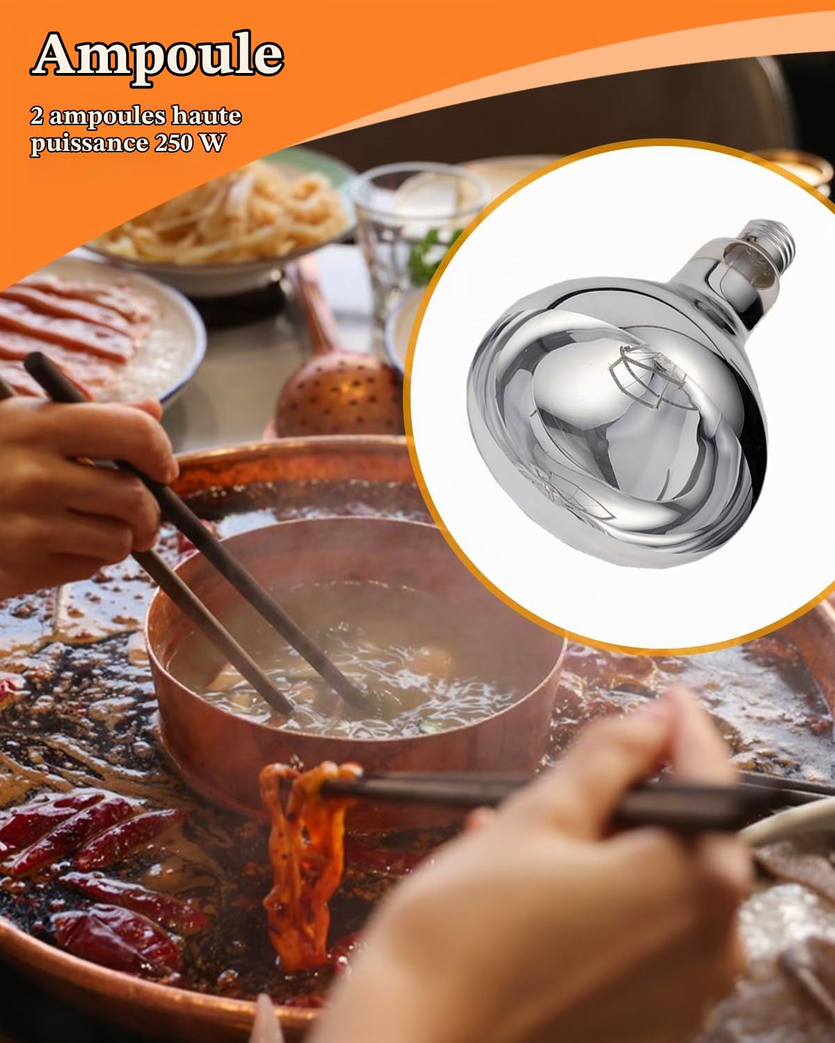 YJINGRUI 500W Buffet Heat Lamp, Adjustable Height 60-180cm, Set of 2 | 29cm Stainless Steel Lampshade for Restaurant, Buffet, Hotel and Catering