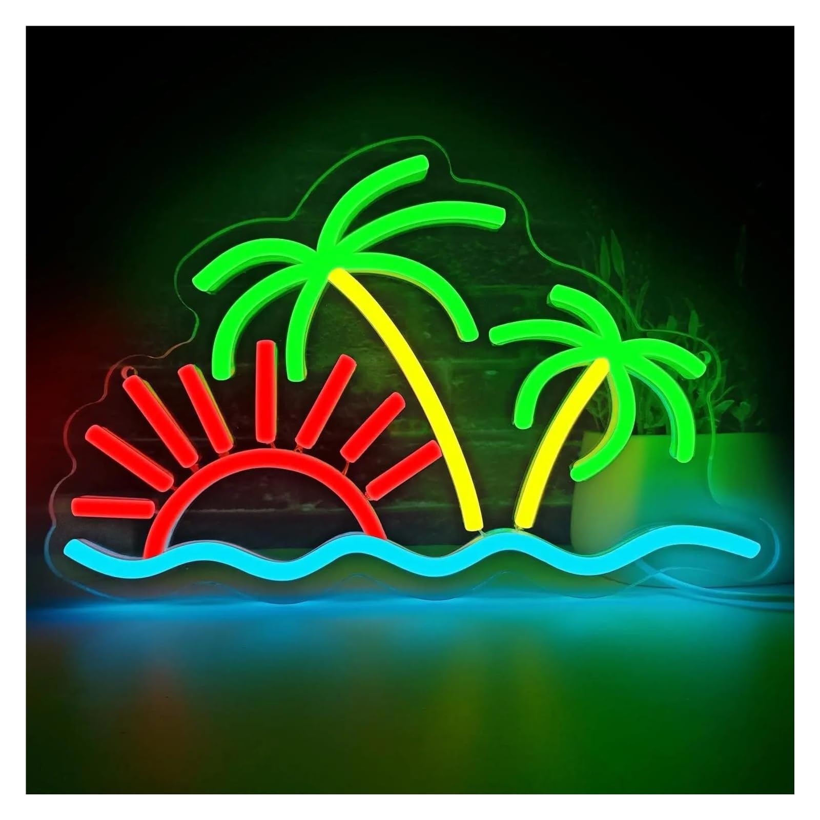 LEMST Signs Lamp Sunset Sunrise Neon Sign for Wall Decoration, Sun Palm Tree Ocean Wave Dimmable Neon，for Party, Birthday, Bar 21x33cm
