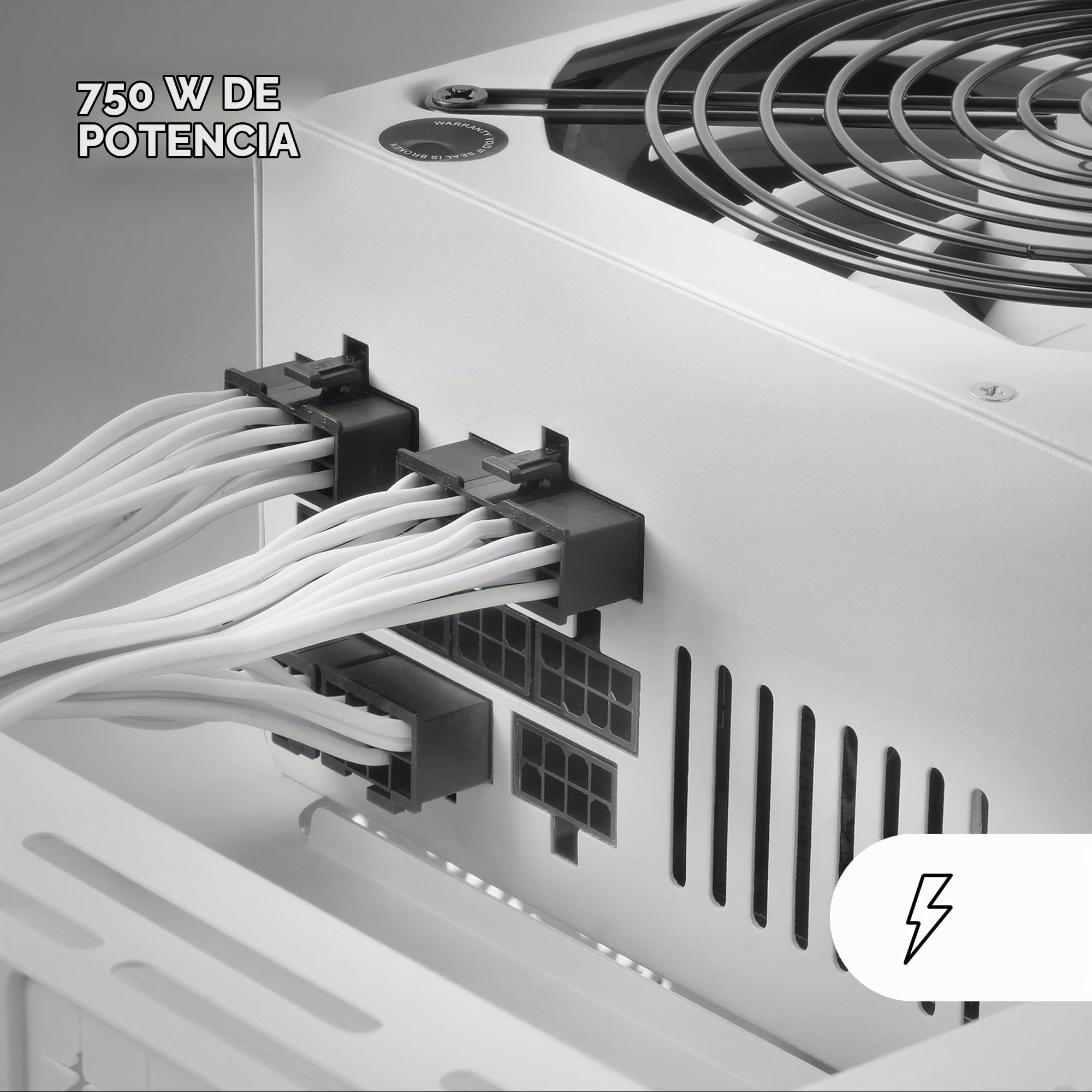 Mars Gaming MPZE750M, Fuente Alimentación Full Modular 750W ATX, 10 Años Garantía, 80Plus Silver +87% Eficiencia, Ventilador 140mm FDB con Tecnología AI-RPM, Condensadores Japoneses 105º, Blanco