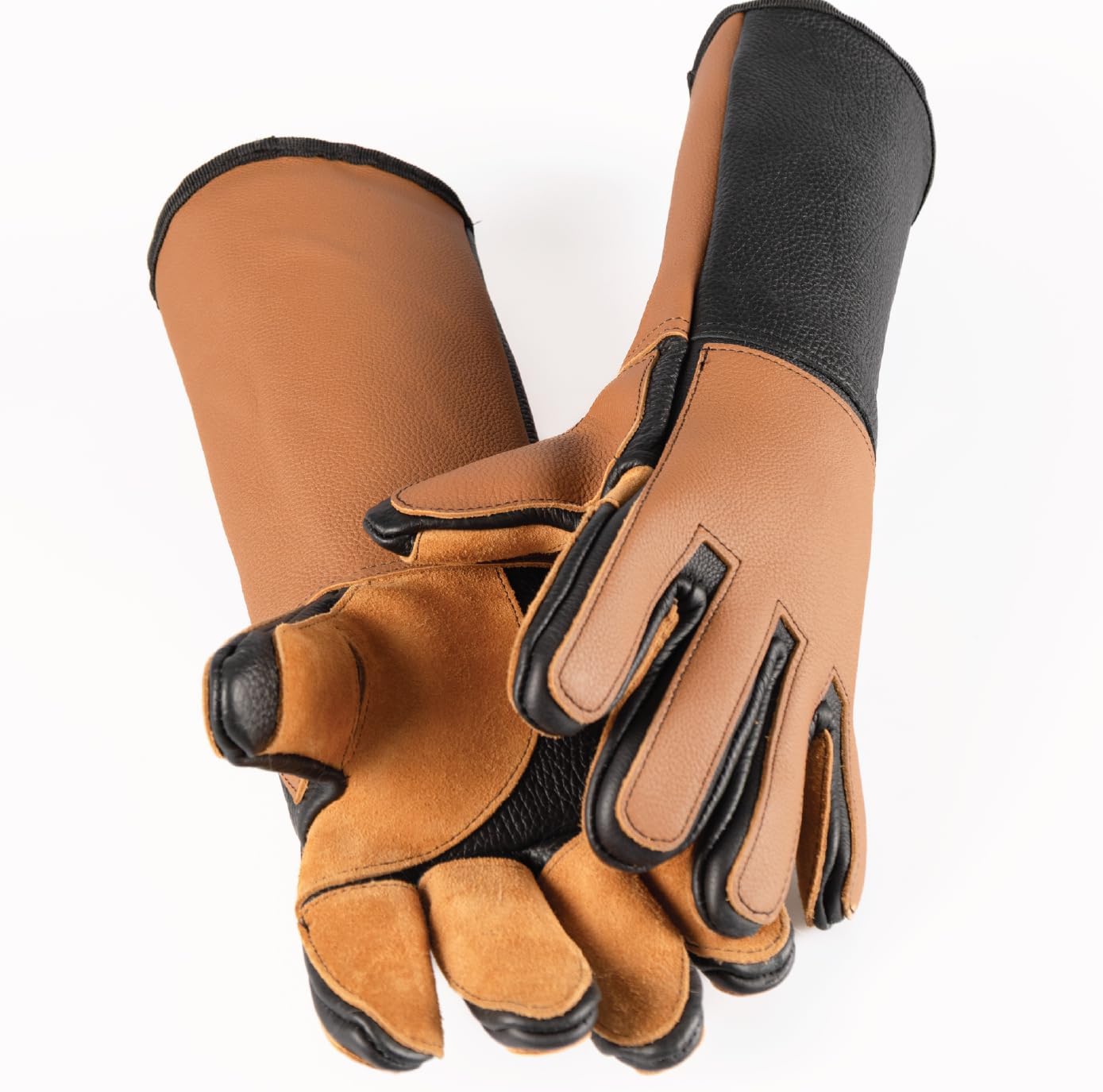Animal Handling Gloves,%100 Real Leather, Bite Proof, 3 Solid Layers, Handmade, Dog Bite and Cat Scratch, Bird Handling, Wiped Clean, Vet Approved, 18" Black and Tan