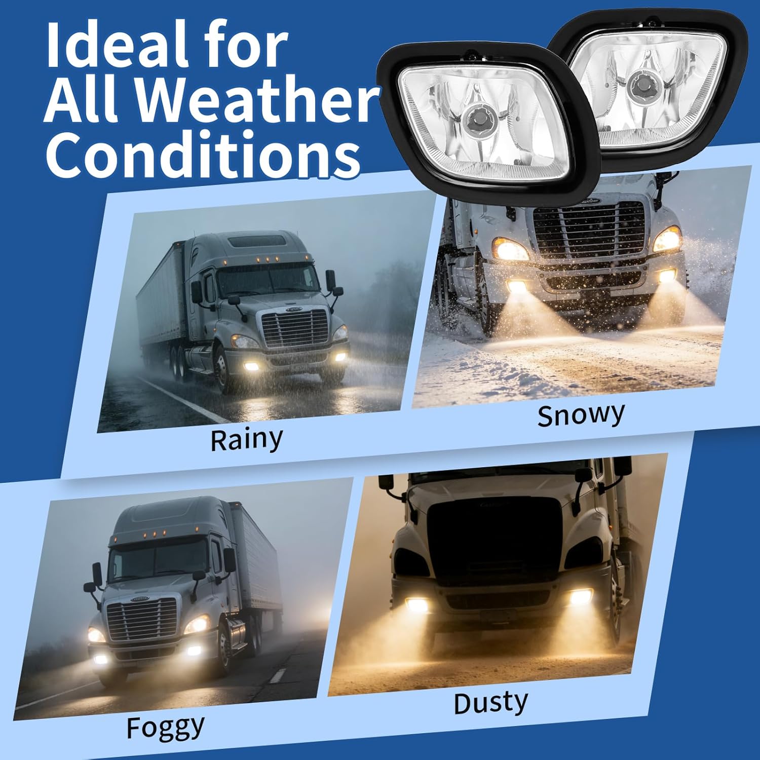 High Soar Fog Lights Compatible with Freightliner Cascadia 2008-2017 Front Fog Light Assembly with Bulb Waterproof Truck Accessories, LH Driver & RH Passenger Side (A Pair)