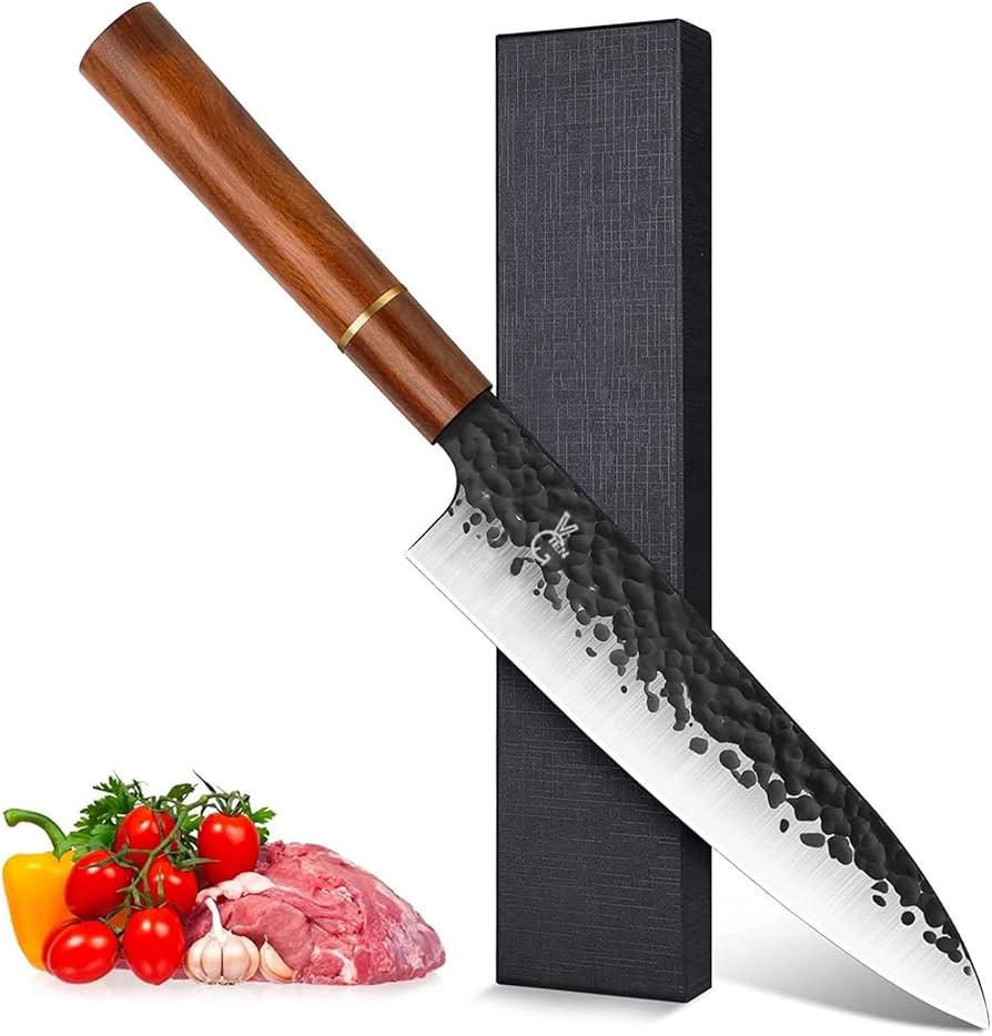 Amazon | VGTEN 牛刀 ステンレス 牛刀包丁 刃渡り20cm 黒染め 槌目