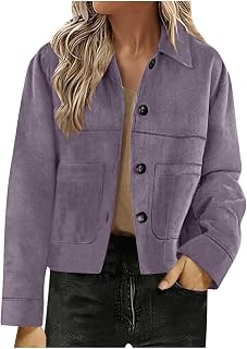 Suede Jackets For Women 2025 Casual Button Down Cropped Jacket Fall Long Sleeve Outerwear Coats Work Office Clothes