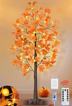 Remote Control&Timer - 5 Ft Artificial Lighted Prelit Maple Tree 81 LEDs