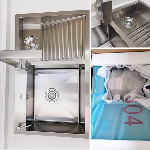Miniatura 7 de Fregadero de acero inoxidable con tabla de lavadero, lavabo para cocina, baño, balcón, diseño de doble tazón fácil de limpiar (23.622 in23.6