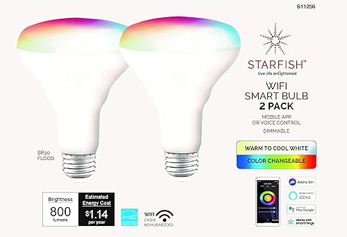 Miniatura 8 de Satco S11256 Starfish BR30 - Bombilla LED inteligente WiFi, funciona con Siri, Alexa, Google Assistant, SmartThings, 9.5 W, 120 voltios, 800