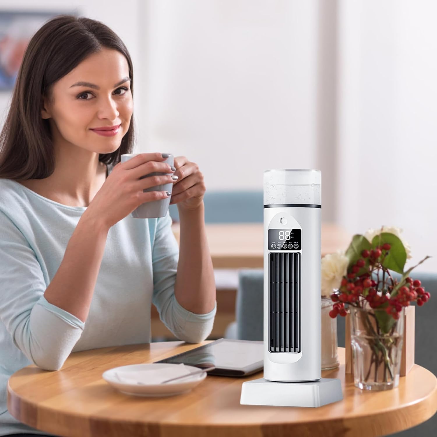Air Cooling Fan, 2-in-1 6 Wind Speeds Tower Fan with Humidification, 120° Oscillating, 6H Timer, Silent, LED Display Portable Air Conditioner with Remote for Bedroom Living Room Office, White..