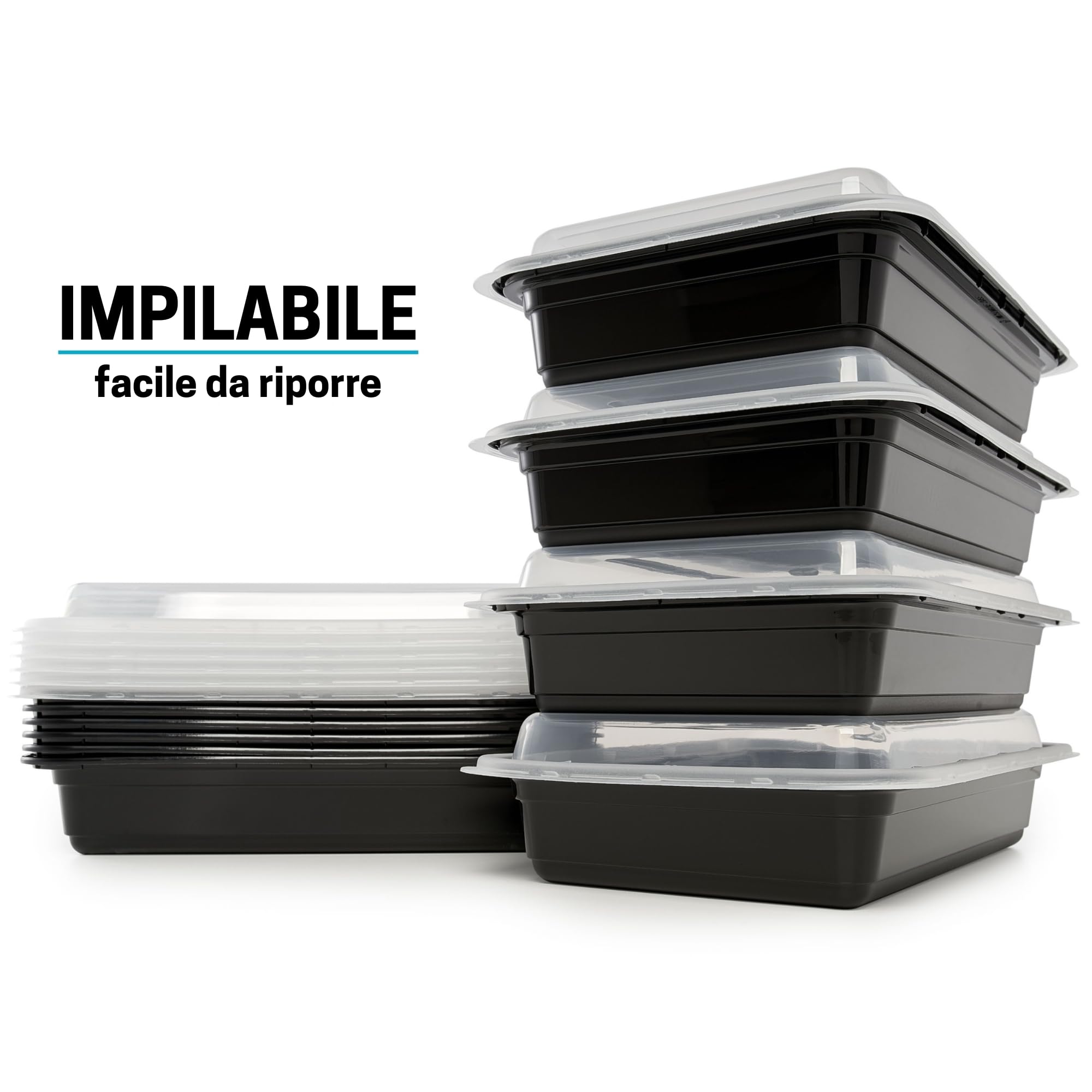 Igluu Meal Prep Contenitori per Alimenti in Plastica Riutilizzabili con Coperchi (Set da 10) – Impilabili, Microonde, Freezer e Lavastoviglie – 828 ml – 1 Scomparto – Senza BPA