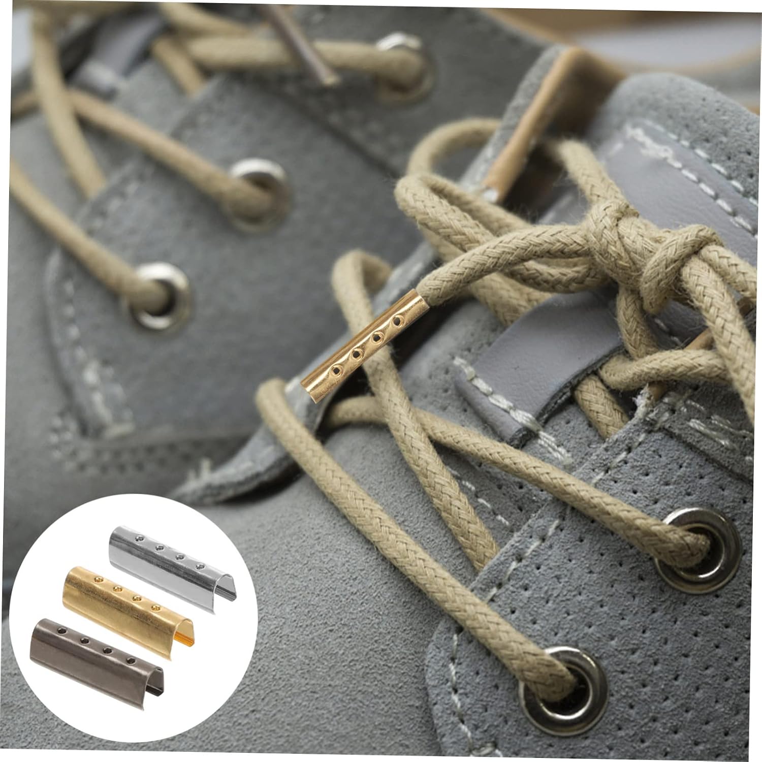 Ipetboom 150 Pcs 4mm Metal Shoelace Caps Sturdy Shoe Lace Repair Tips Copper Ends Practical Shoelace Accessories for DIY Projects and Crafting