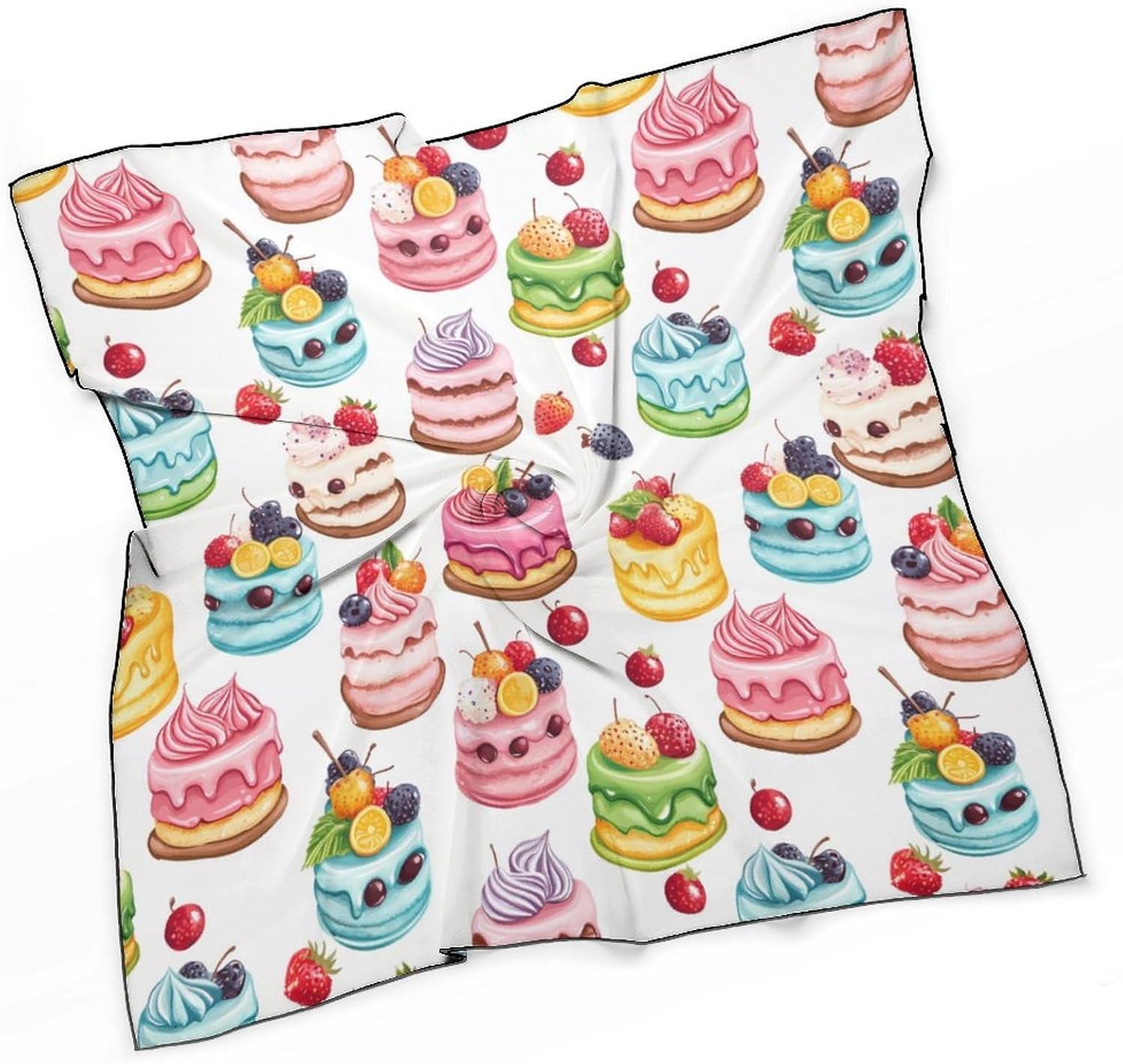 Strawberry Blueberry Cake Silk-Like Square Scarf for Women Vintage Printed Neck Scarf Bandanas Hair Scarves