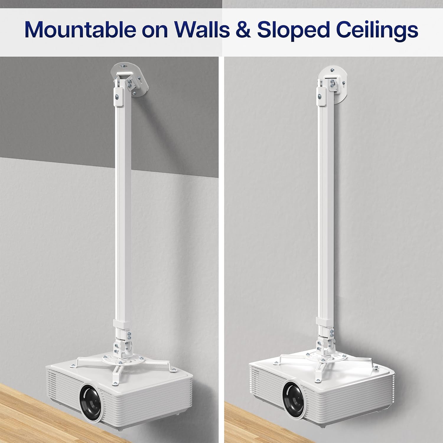 VIVO Universal Ceiling Extending Projector Mount, Height Adjustable Projection, Up to 12.5 inch Mounting Range, Hidden Cable Routing, White, MOUNT-VP03W