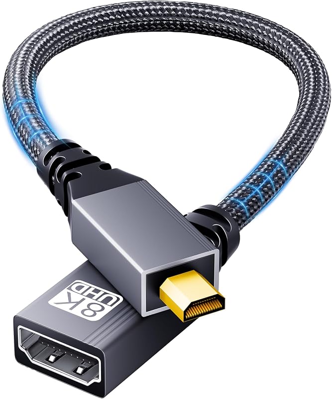 8K Micro HDMI to HDMI Adapter, 8K@60HZ 4K@240Hz Micro HDMI Male to Female Adapter, 48Gbps, Compatible with Raspberry Pi 5, Pi 4, Go Pro Hero, Nikon, Canon, Sony and Other Camera-Gray