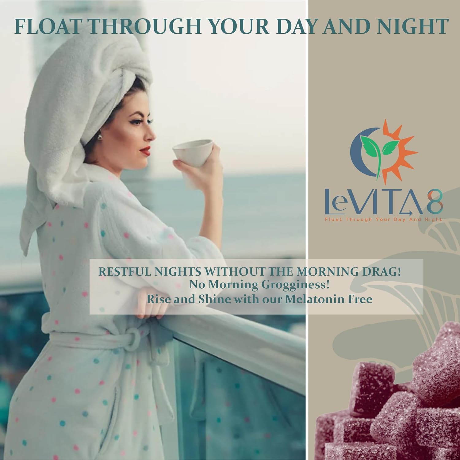 LeVITA8 Premium Reishi Mushroom Sleep Gummies - 100% Natural BlackBerry Flavor - Promotes Calm & Mood Balance for Deep Sleep - 1 Month Supply for Natural Sleep Aid Melatonin-Free