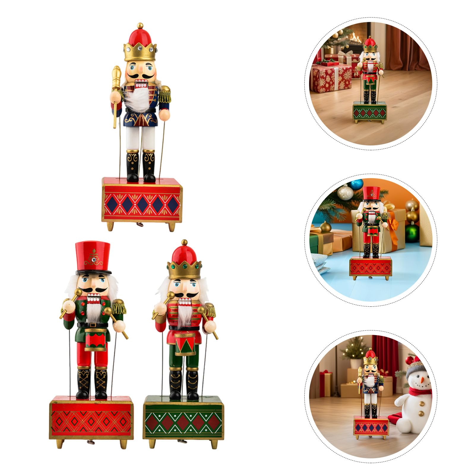 Boîte à Musique Casse-Noisette en Bois 3pcs 32cm, Centre de Table Classique et Élégant, Décor de Noël Saison des Fêtes