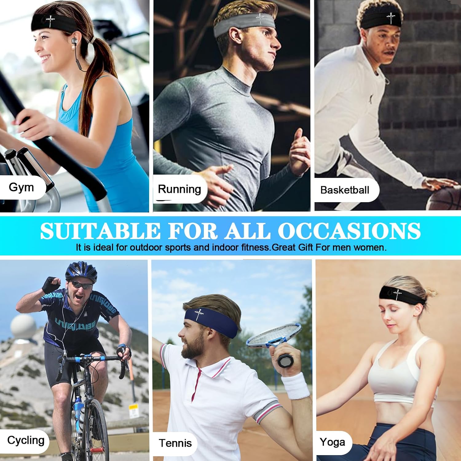 3 Pcs Sweatbands Sport Headbands for Men Women Mens Headband Wide Sweat Bands Headbands Workout Running Hairband