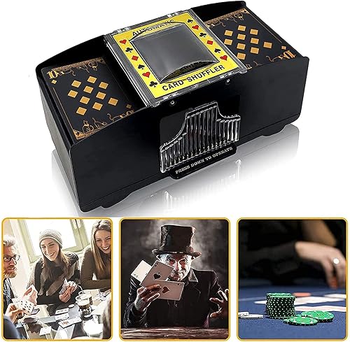 Miniatura 2 de Nileole Barajador automático de cartas de 2 cubiertas, barajador a batería para UNO, Phase10, Texas Hold'em, Poker, juegos de cartas caseras, Negro