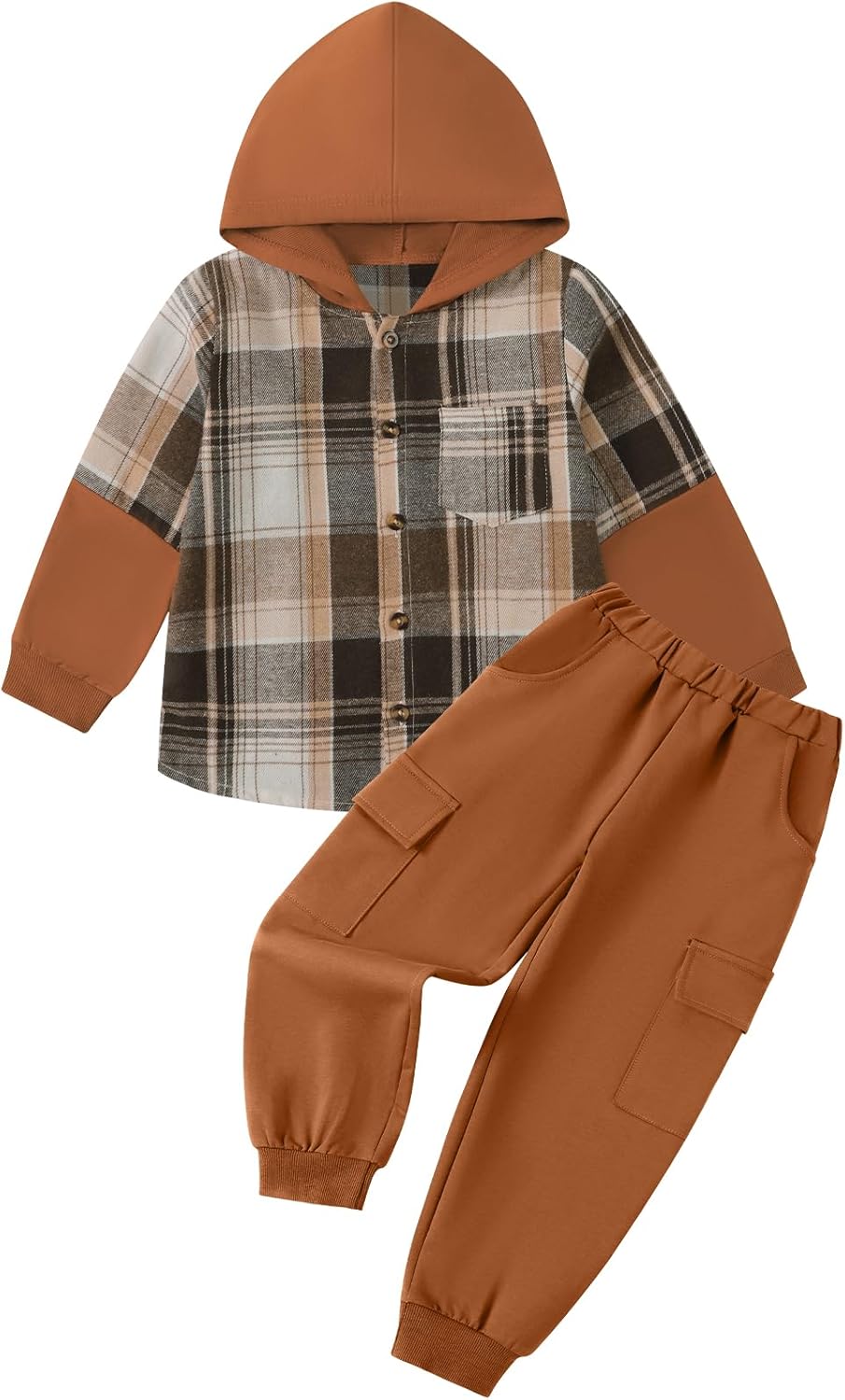 Toddler Boy Clothes Fall Winter Outfits Kids Plaid Hooded Shirt Tops & Sweatpants Boys Sweatsuit 2PCS 3-8Y