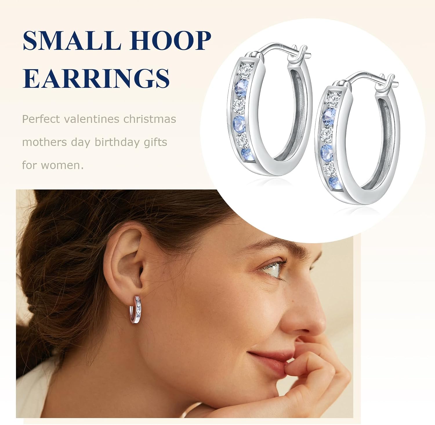 Channel Set Small Huggie Hoop Earrings Sterling Silver or 14K Gold Color,Lightweight Hypoallergenic CZ Diamond Chunky Hoop Earrings for Women - Image 3