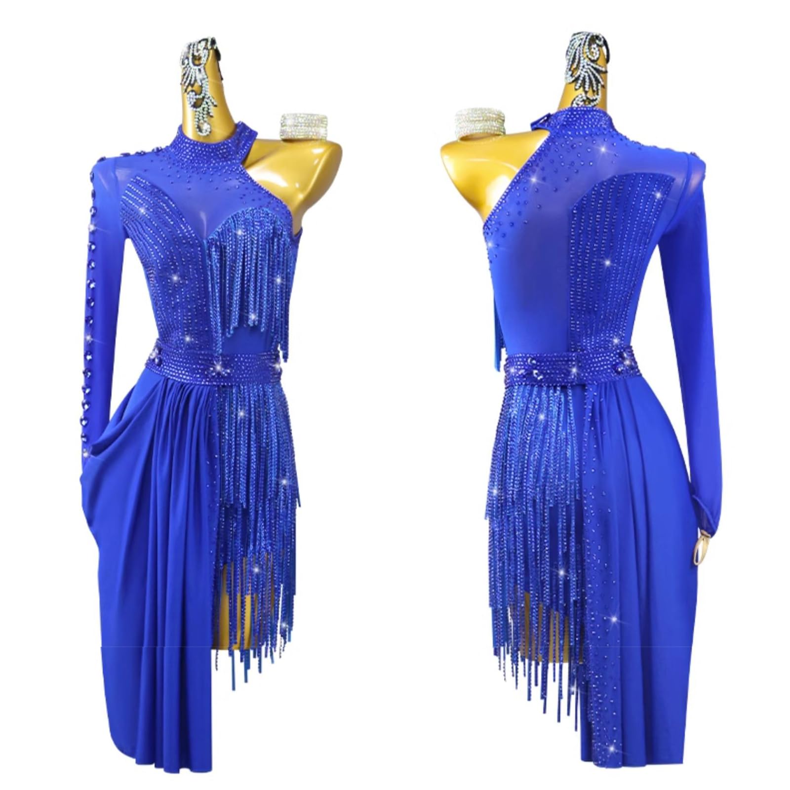 Damen Tanzkleid Ärmellos Tanzanzug Mesh Ballettkleid Glitzer Ballett Trikotanzug Mit Asymmetrisch Rock Latein Kleid Tanzkleidung