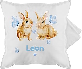 Kissenbezug personalisiert mit Namen - Ostern Deko - Süße Hasen Jungen - Osterhasen Geschenk - 50 x 50 cm - Weiß - osterng...