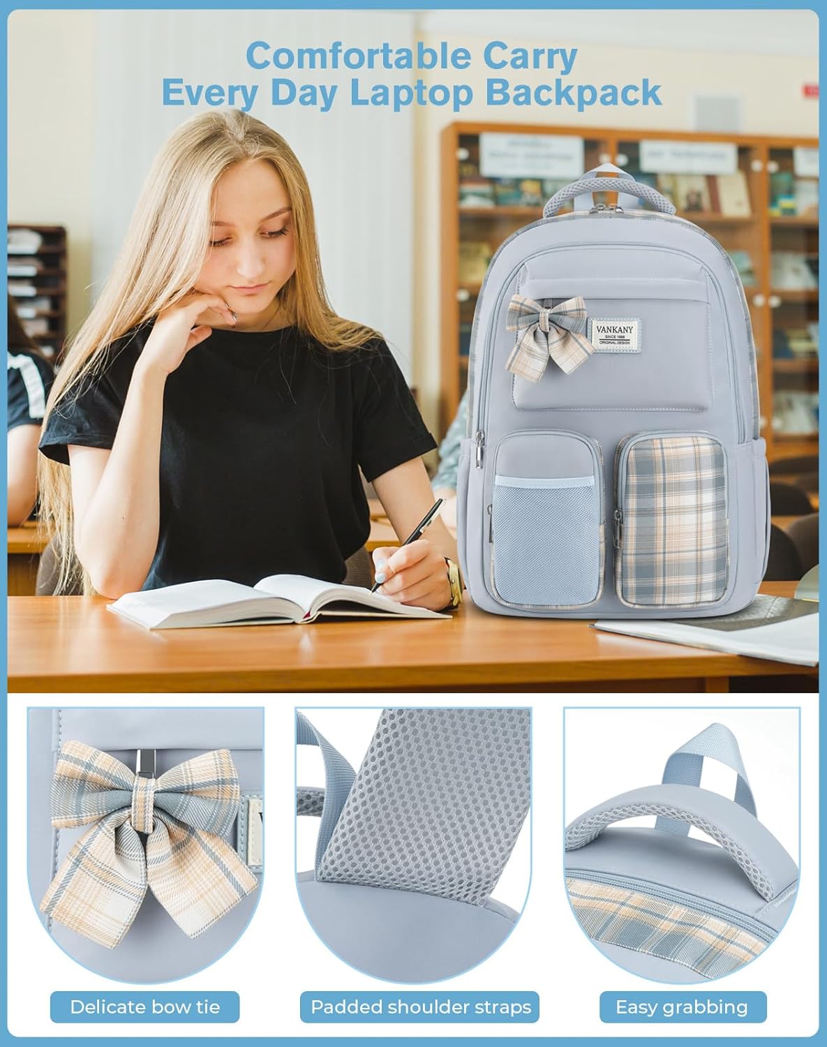 Girls Backpack, Women Laptop Backpacks 15.6in for College Students Elementary Middle High School Bag Teens Cute Kids Bookbags Back Pack, Blue