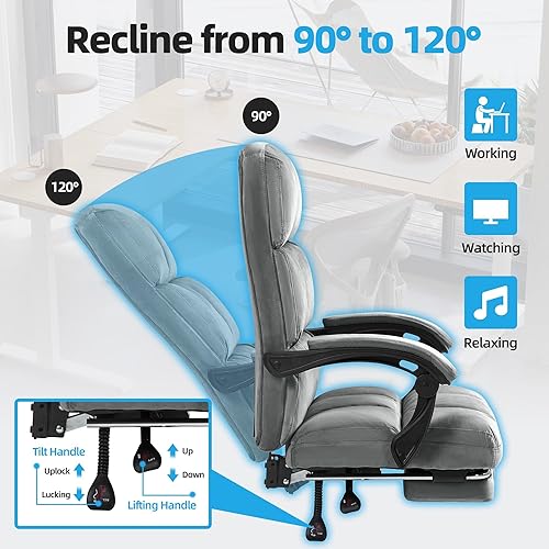 Miniatura 4 de ECOTOUGE Silla de oficina ejecutiva de terciopelo con reposapiés, silla de escritorio ergonómica y cómoda, silla de computadora con respaldo alto y