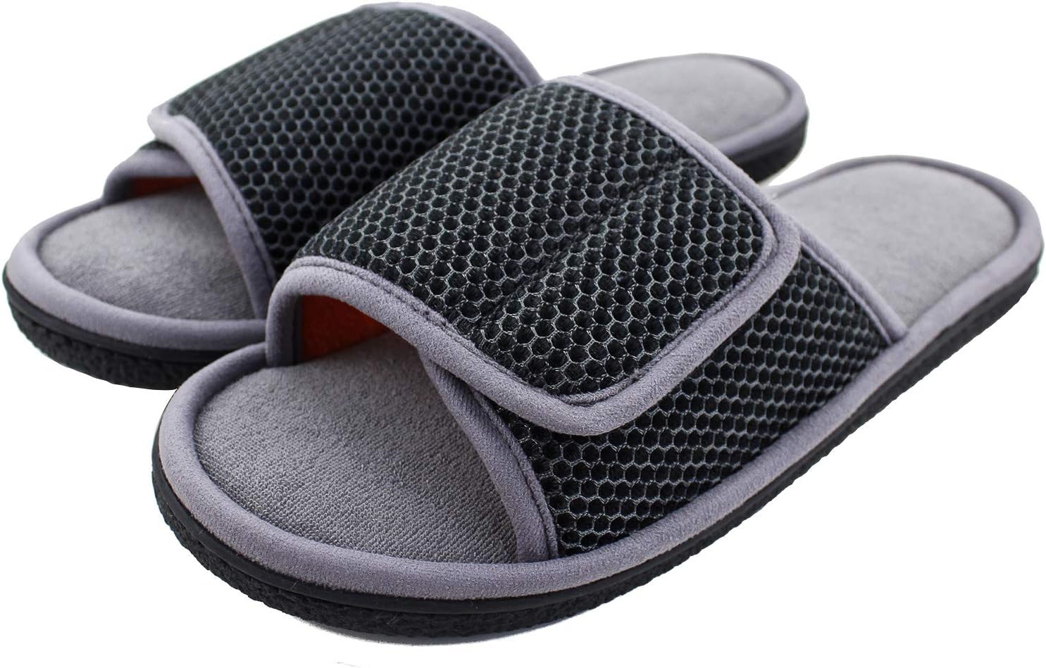 Adjustable House Slippers for Men Open Toe Breathable Indoor Slip on Mens Slides Sandals with Memory Foam for Bedroom,Patio