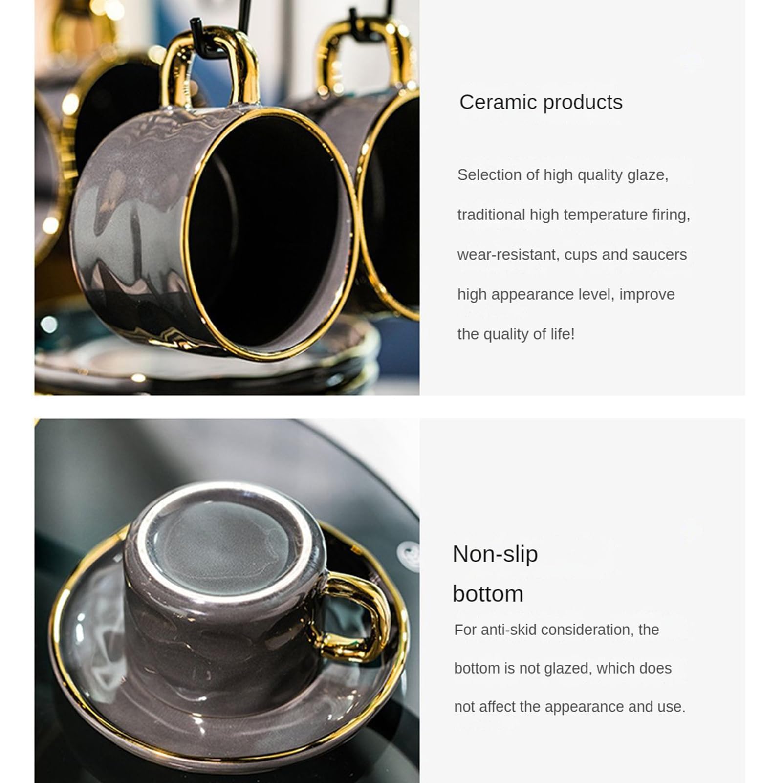 Set di 6 tazzine da caffè e tè in porcellana per l'intrattenimento | Elegante ceramica lavabile in lavastoviglie