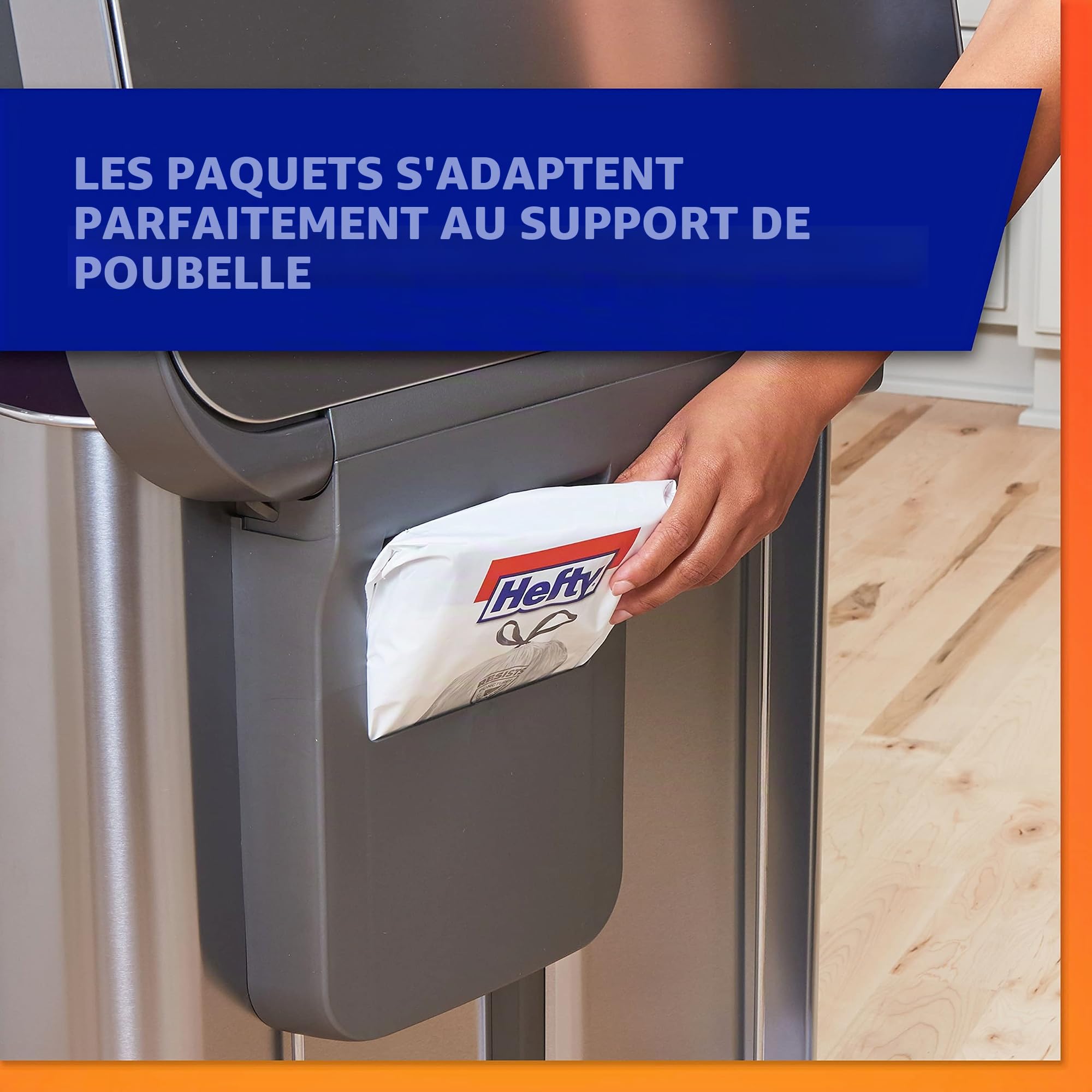 Hefty Lot de 100 sacs poubelles fabriqués pour s'adapter aux sacs poubelle simplehuman de taille J (39 litres), 5 sachets de 20 sacs chacune