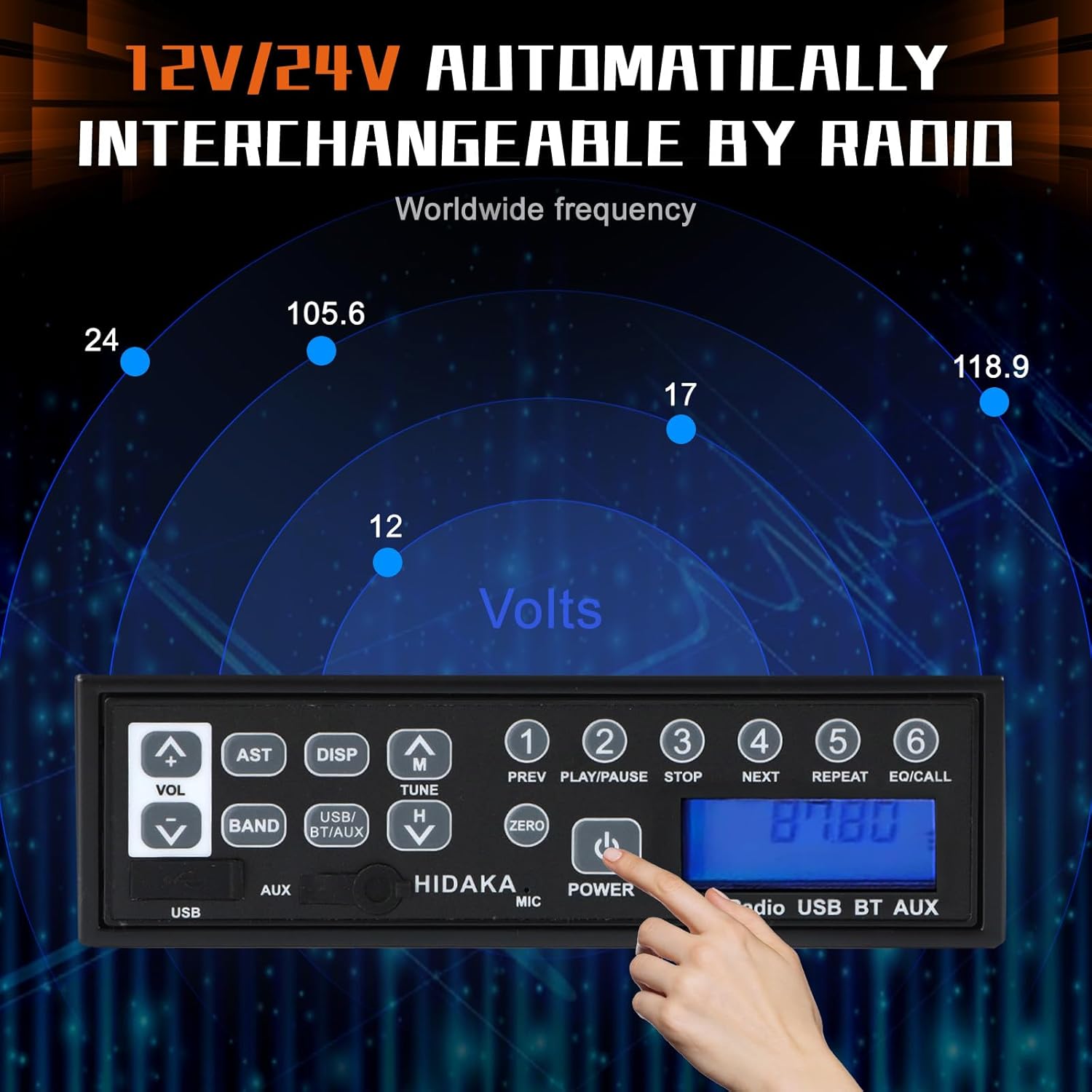 PANGOLIN Universal Car Bluetooth USB AUX-in 24 Volt Excavator Radio for Hitachi Komatsu Kato Excavator Spare Parts