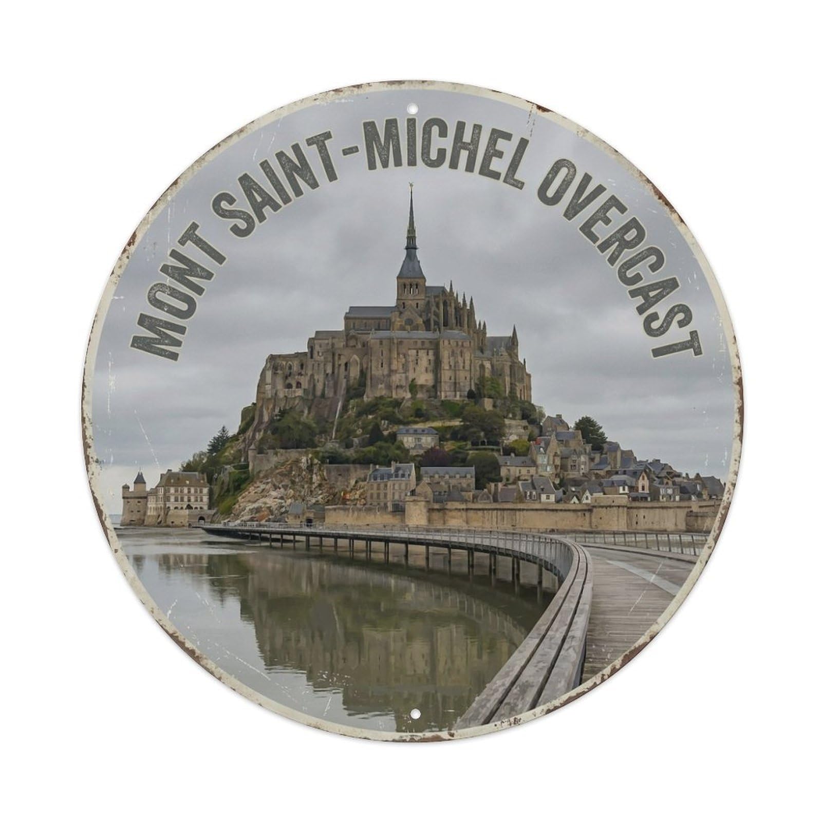 Culture Travel Overcast France Mont Saint Michel Metal Tin Sign