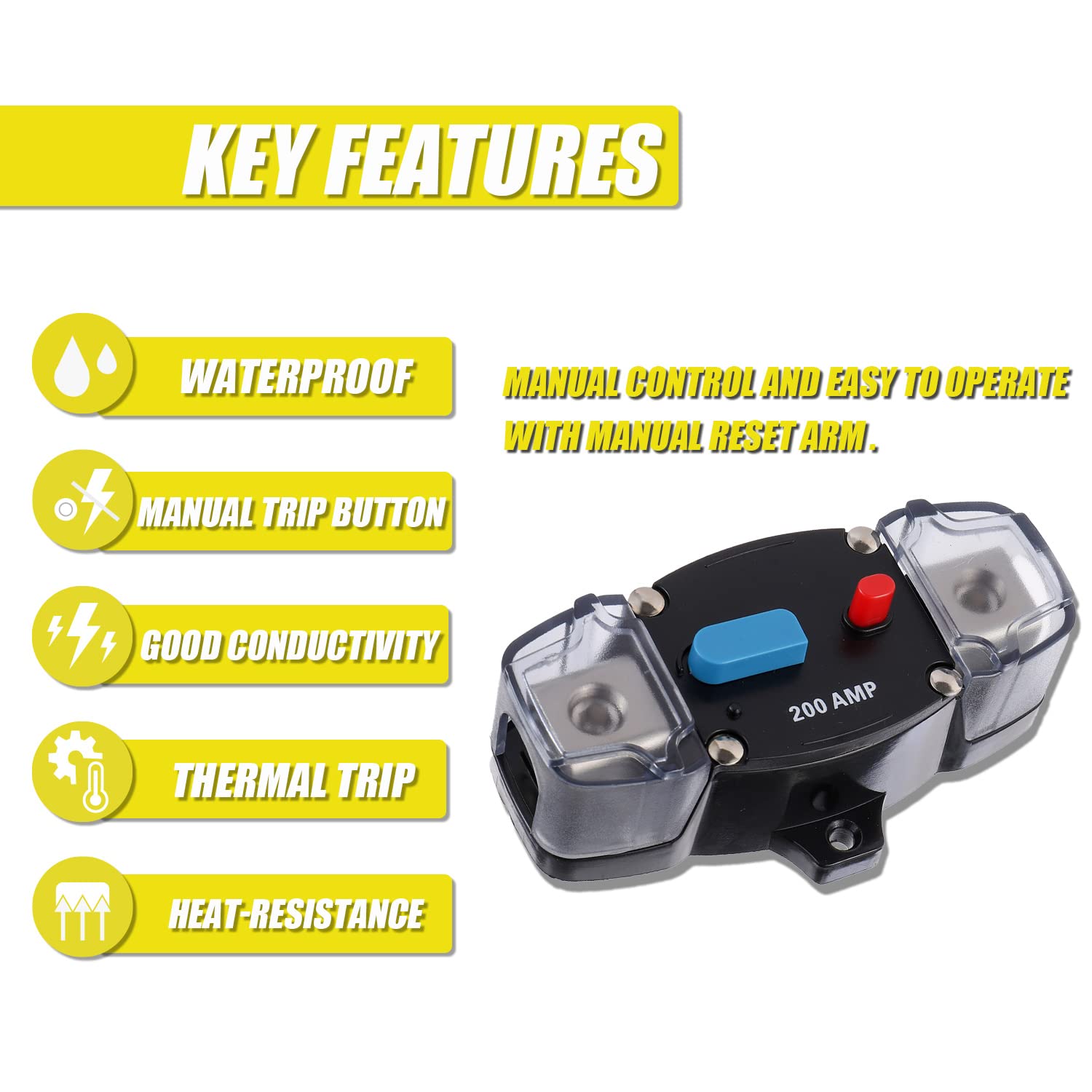 200A 12-48 Volt DC auto-recupero interruttore con pulsante di ripristino manuale per Rv Marine Boat (200Amp)